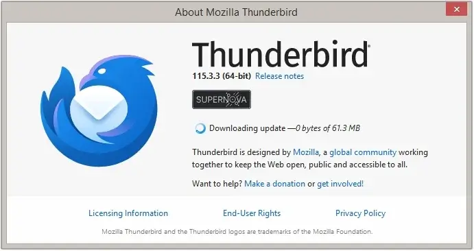 Start updating your Thunderbird application