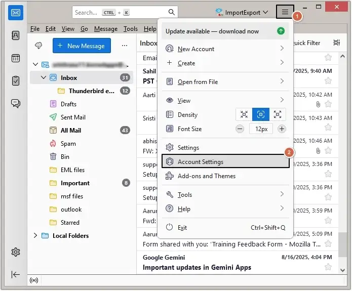 Click Account Setting in Thunderbird