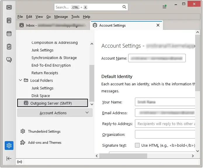 click on Outgoing Server (SMTP)